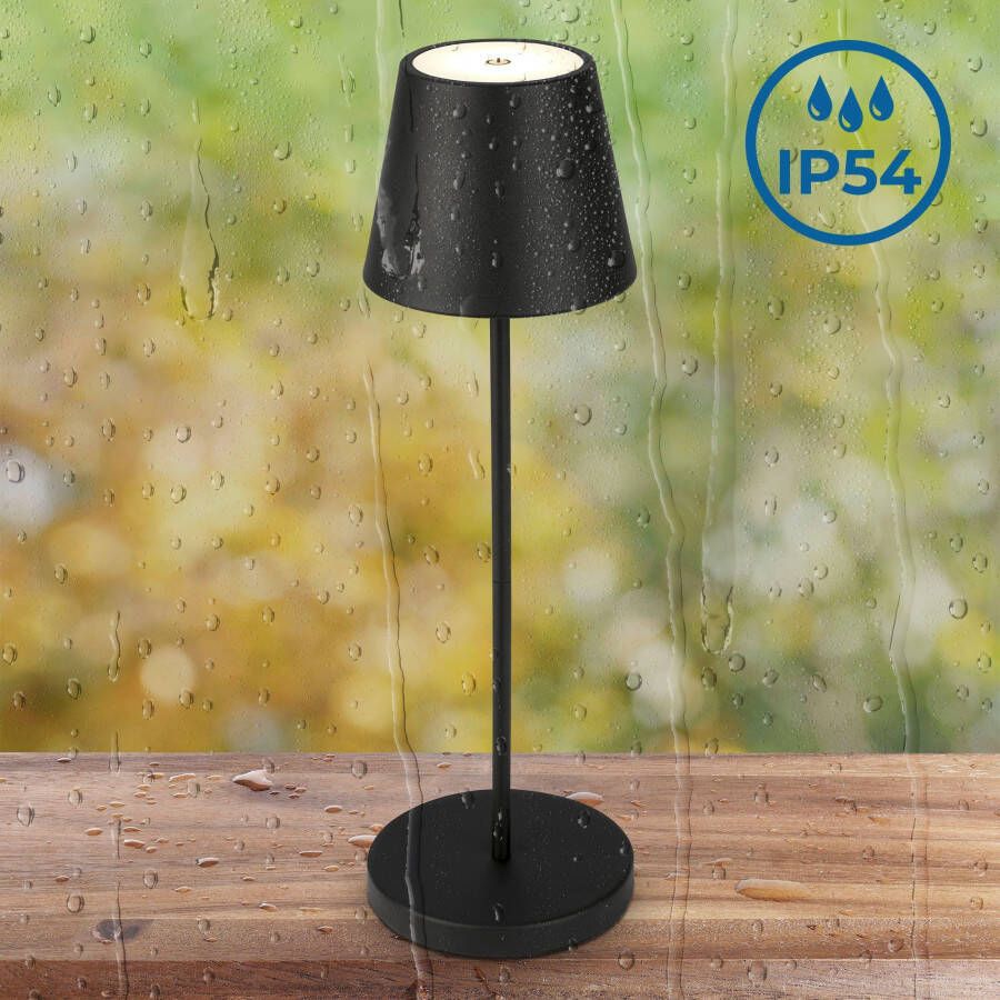 B.K.Licht Tafellamp voor buiten BK_TL1587 LED oplaadbare tafellamp zwart met touchdimmer (1 stuk)