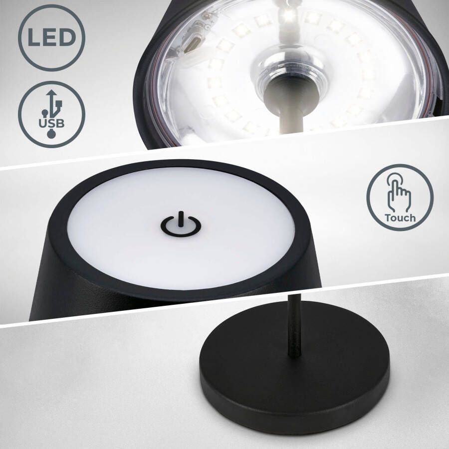 B.K.Licht Tafellamp voor buiten BK_TL1587 LED oplaadbare tafellamp zwart met touchdimmer (1 stuk) - Foto 3