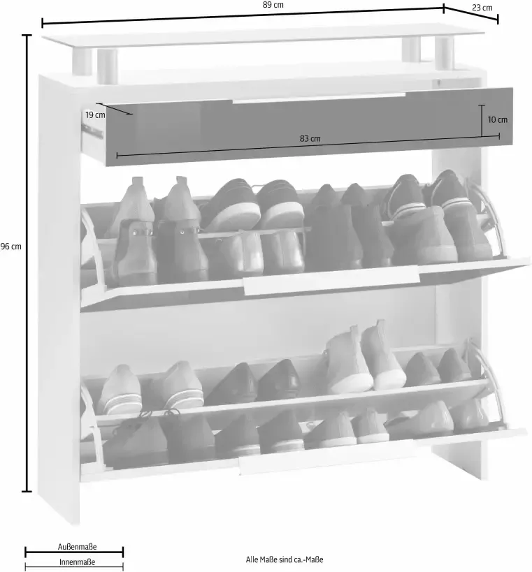 Borchardt Möbel Schoenenkast Oliva Breedte 89 cm hangend met 2 dubbele trommels en 1 lade - Foto 1