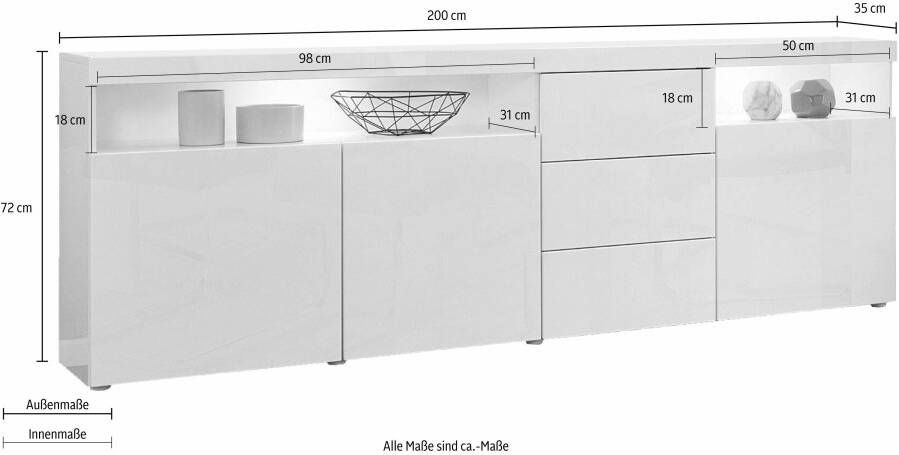 Borchardt Möbel Dressoir Kaapstad Breedte 200 cm met 3 lades - Foto 8