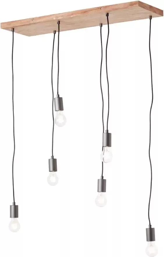 Brilliant Leuchten Hanglamp Rustiek Hanglamp 6 fittingen zwart houtkleur (1 stuk) - Foto 3