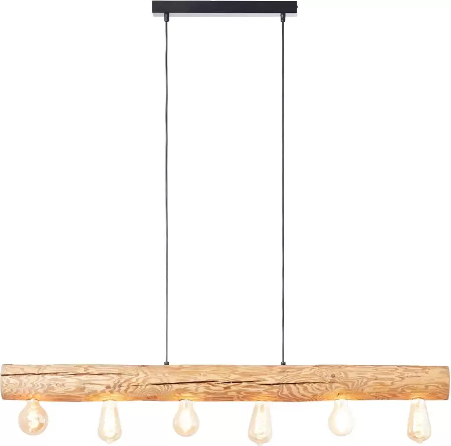 Brilliant Leuchten Hanglamp TRABO 105 cm hoogte 115 cm breedte 6x e27 in te korten hout metaal grenen gebeitst (1 stuk) - Foto 4