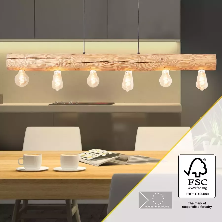 Brilliant Leuchten Hanglamp TRABO 105 cm hoogte 115 cm breedte 6x e27 in te korten hout metaal grenen gebeitst (1 stuk) - Foto 2