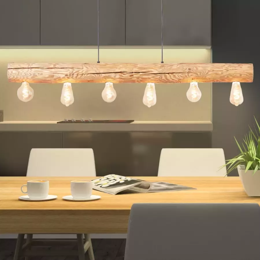 Brilliant Leuchten Hanglamp TRABO 105 cm hoogte 115 cm breedte 6x e27 in te korten hout metaal grenen gebeitst (1 stuk) - Foto 3