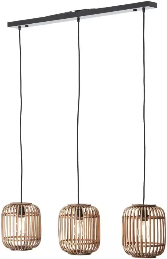 Brilliant Leuchten Hanglamp Woodrow 130 cm hoogte 105 cm breedte 3x e27 in te korten metaal bamboe lichtbruin (1 stuk) - Foto 2