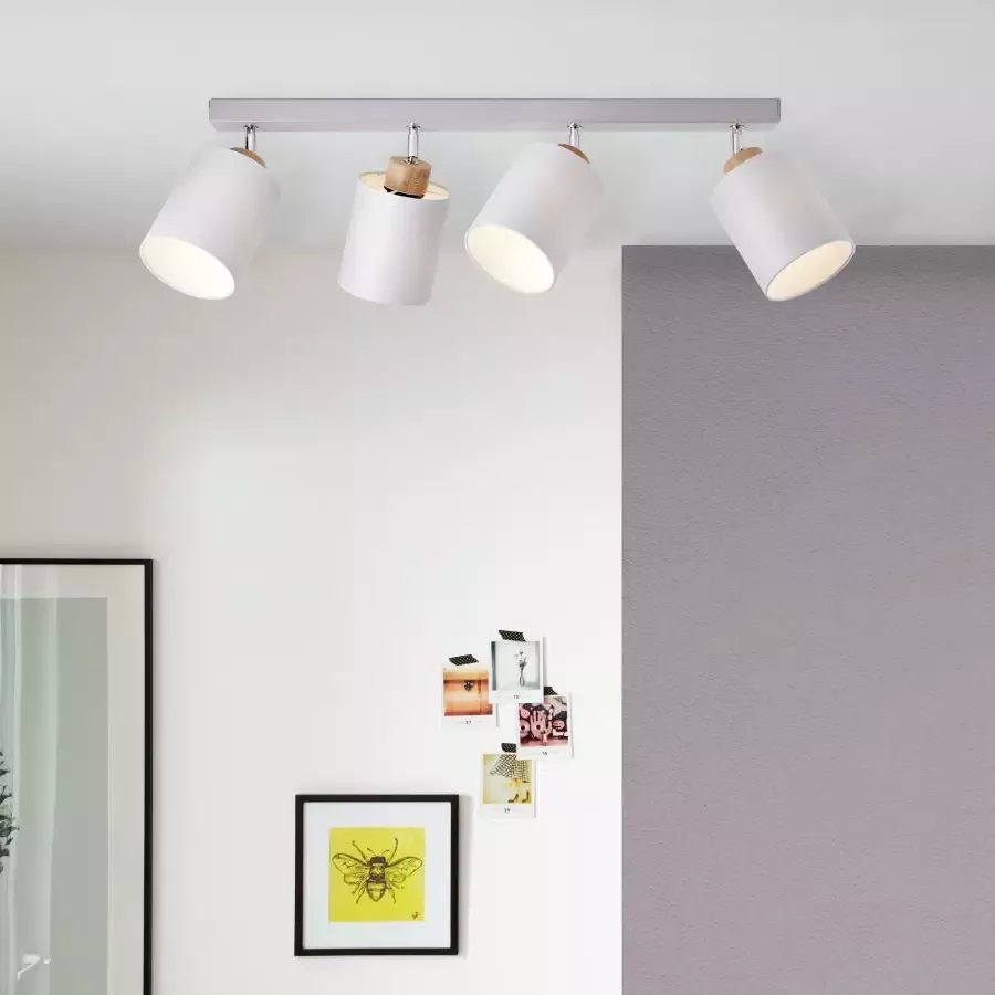 Brilliant Leuchten Plafondlamp Vonnie Stoffen kappen 85 cm breed 4 x E27 metaal hout textiel grijs hout (1 stuk) - Foto 3