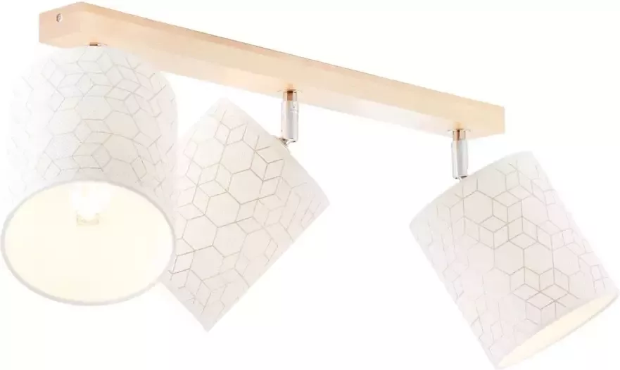 Brilliant Leuchten Plafondspot Galance 82 cm breed 3x e27 draaibaar hout textiel hout licht wit (1 stuk) - Foto 3