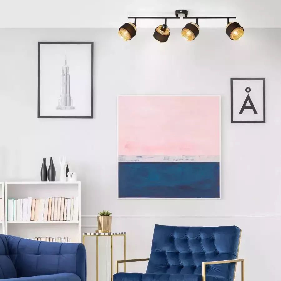 Brilliant Leuchten Plafondspot Grove Breedte 87 cm E14 metaal textiel zwart goudkleurig - Foto 3