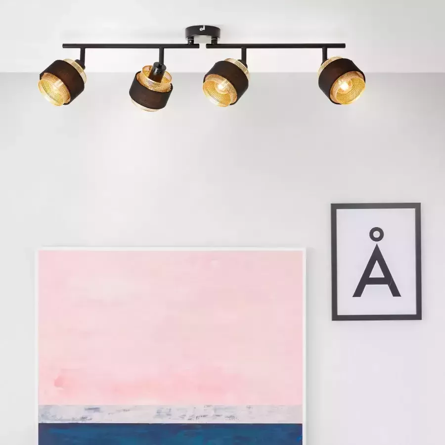 Brilliant Leuchten Plafondspot Grove Breedte 87 cm E14 metaal textiel zwart goudkleurig - Foto 4