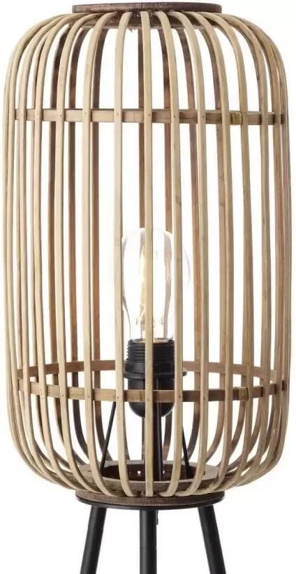 Brilliant Leuchten Staande lamp Woodrow Driepoot 130 cm hoogte Ø 45 cm E27 bamboe metaal lichtbruin zwart (1 stuk) - Foto 3