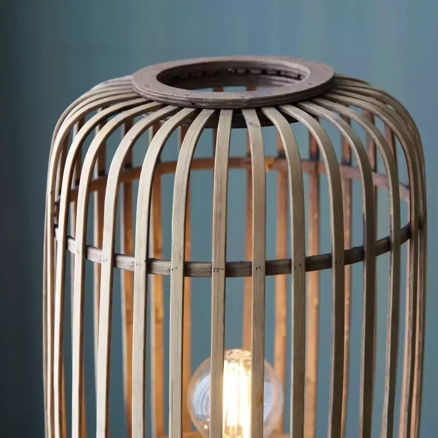 Brilliant Leuchten Staande lamp Woodrow Driepoot 130 cm hoogte Ø 45 cm E27 bamboe metaal lichtbruin zwart (1 stuk) - Foto 1