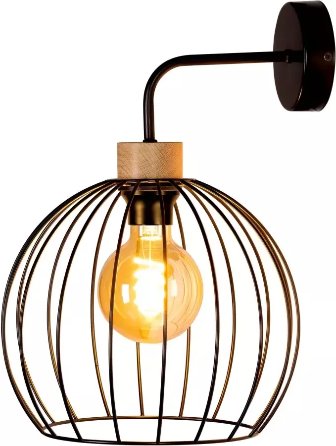BRITOP LIGHTING Wandlamp COOP Decoratieve lamp van metaal met elementen van eikenhout (1 stuk) - Foto 3