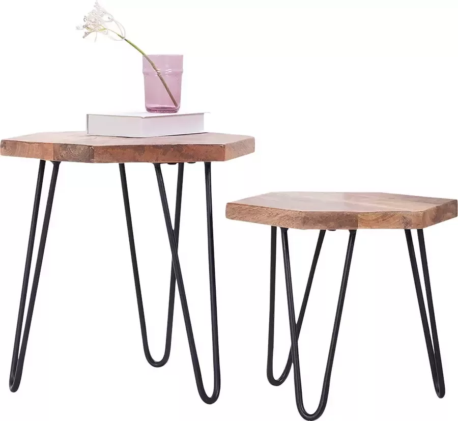 ByLIVING Bijzettafel Elea van massief hout bestaand uit 2 tafels