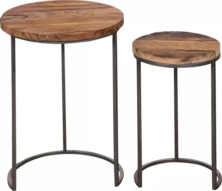 ByLIVING Bijzettafel Jaron van massief hout dubbele bijzettafel - Foto 2