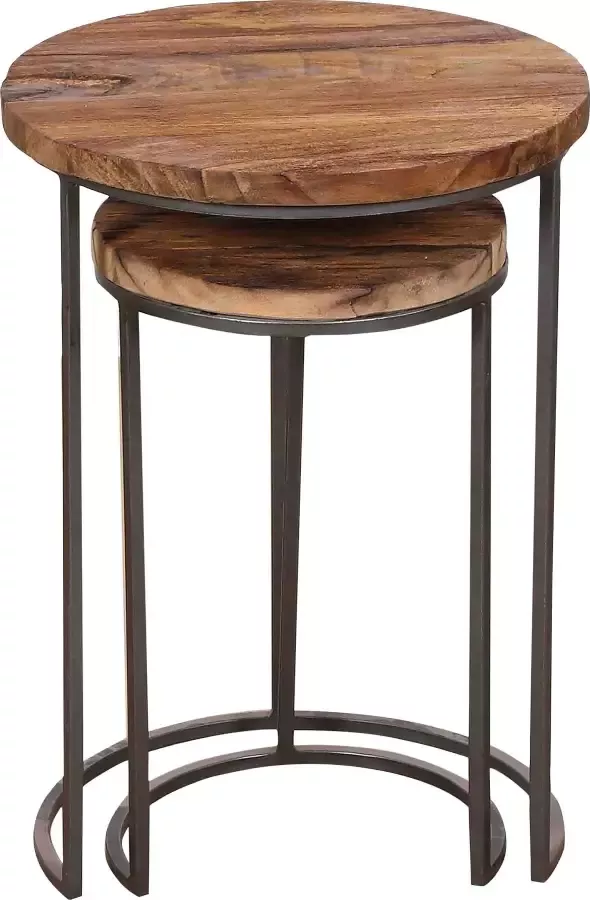 ByLIVING Bijzettafel Jaron van massief hout dubbele bijzettafel - Foto 5