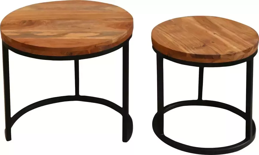 ByLIVING Bijzettafel Selma van massief hout dubbele bijzettafel - Foto 6