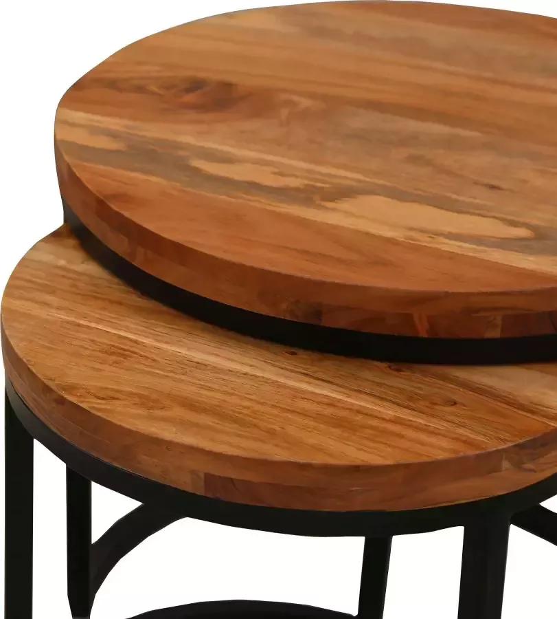 ByLIVING Bijzettafel Selma van massief hout dubbele bijzettafel