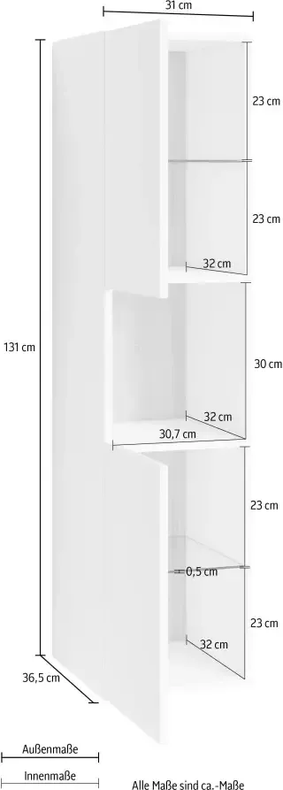 ByLIVING Halfhoge kast Marino Hoogte 131 cm met 2 deuren en 1 open vak - Foto 7