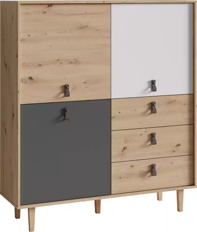 INOSIGN Highboard Bill met drie lades en drie deuren 120 cm breed met verstelbare legplanken massieve houten poten - Foto 4