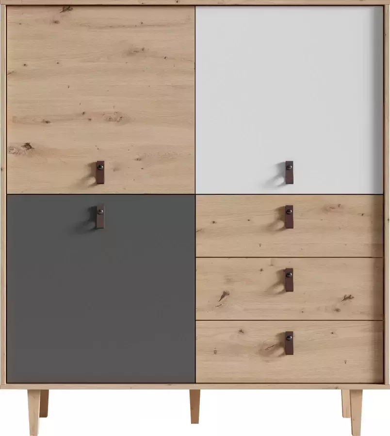 INOSIGN Highboard Bill met drie lades en drie deuren 120 cm breed met verstelbare legplanken massieve houten poten - Foto 3