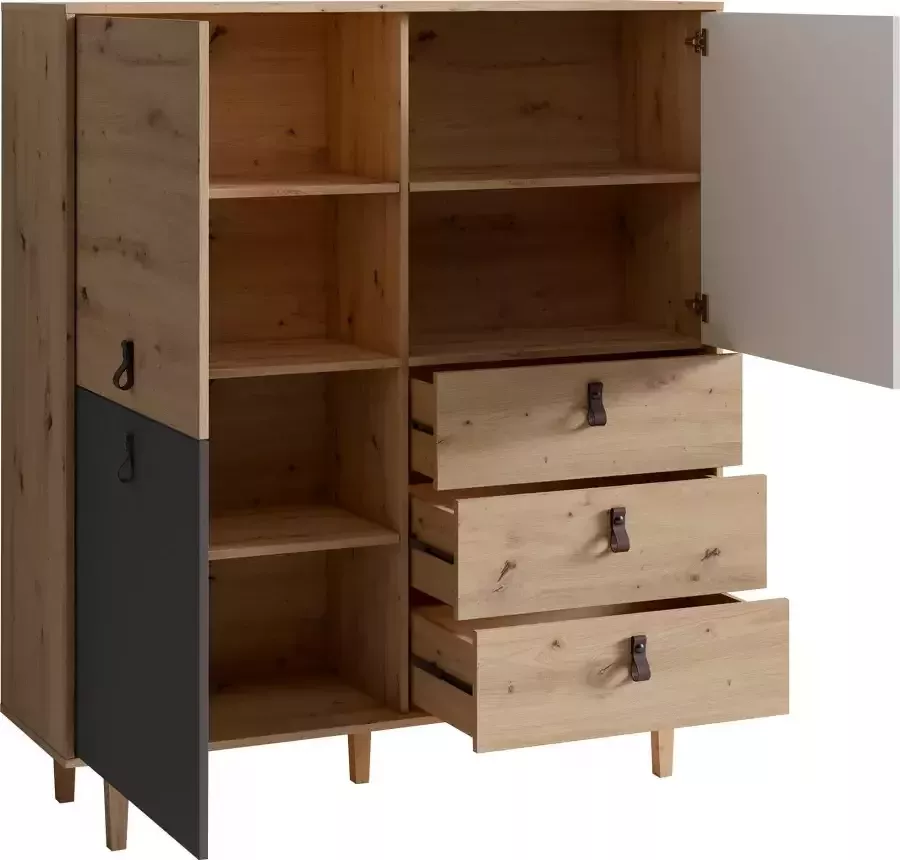 INOSIGN Highboard Bill met drie lades en drie deuren 120 cm breed met verstelbare legplanken massieve houten poten - Foto 2