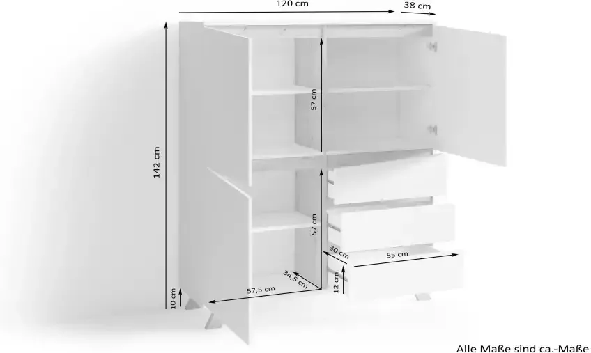 INOSIGN Highboard VALENTIN 3 lades en 3 deuren breedte 120 cm in modern scandi-design - Foto 4