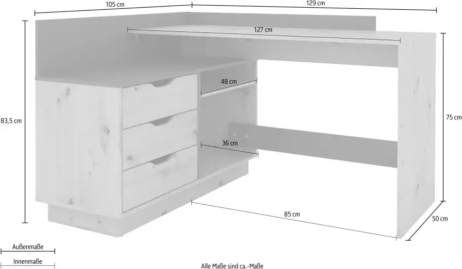 ByLIVING Hoekbureau Bern Breedte 129 cm rechts of links te monteren - Foto 8