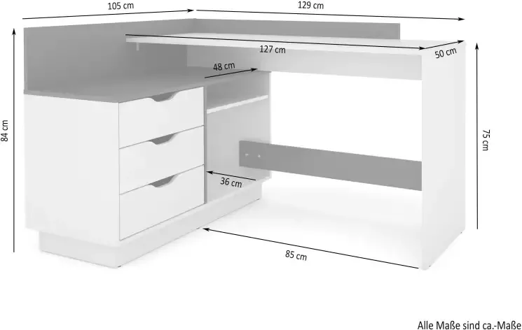 ByLIVING Hoekbureau Bern Breedte 129 cm rechts of links te monteren - Foto 8