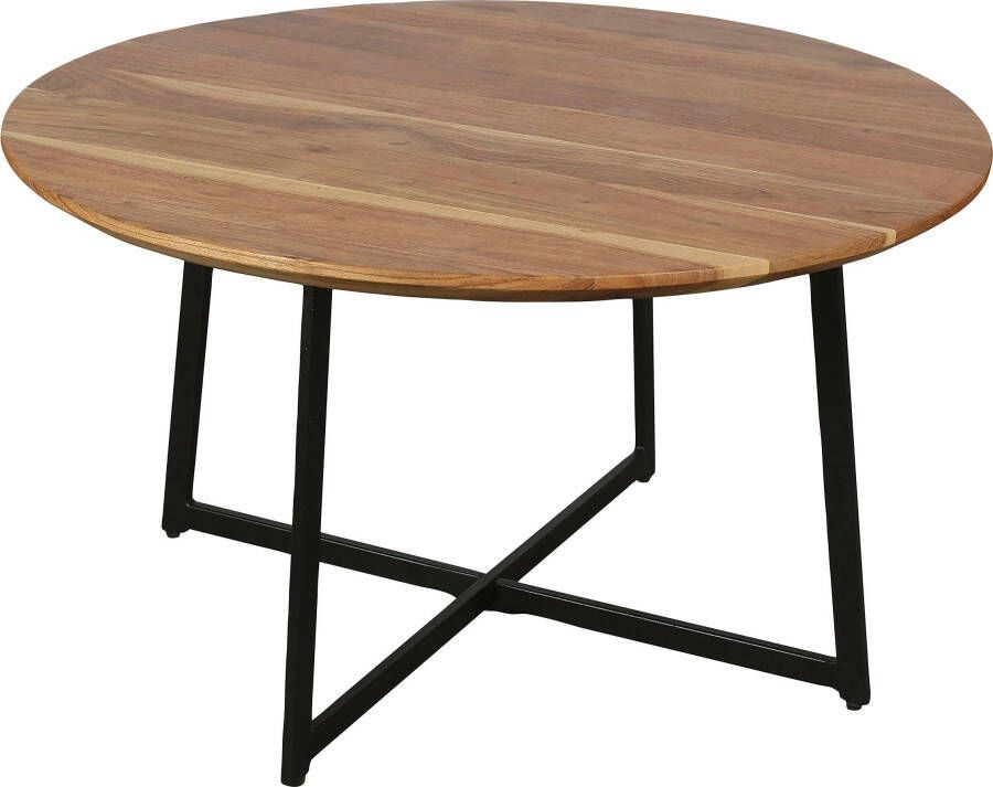 ByLIVING Salontafel Alina met massief acaciahout plaat en zwarte metalen frame rond 80 cm. - Foto 5