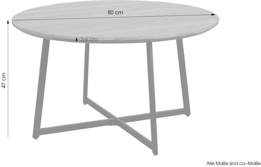 ByLIVING Salontafel Alina met massief acaciahout plaat en zwarte metalen frame rond 80 cm. - Foto 14