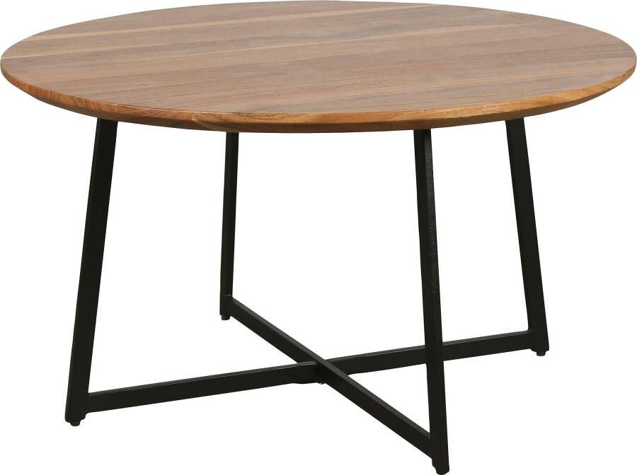 ByLIVING Salontafel Alina met massief acaciahout plaat en zwarte metalen frame rond 80 cm. - Foto 6