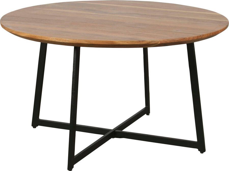 ByLIVING Salontafel Alina met massief acaciahout plaat en zwarte metalen frame rond 80 cm. - Foto 7