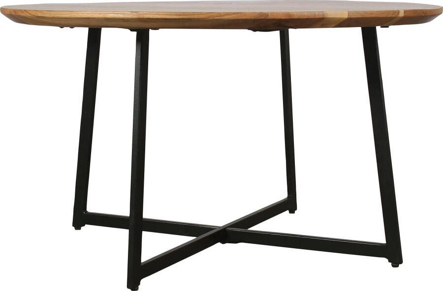 ByLIVING Salontafel Alina met massief acaciahout plaat en zwarte metalen frame rond 80 cm. - Foto 12