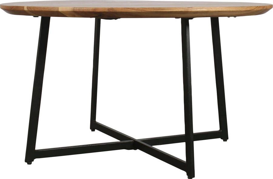 ByLIVING Salontafel Alina met massief acaciahout plaat en zwarte metalen frame rond 80 cm. - Foto 11