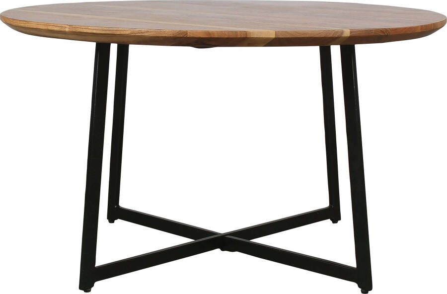 ByLIVING Salontafel Alina met massief acaciahout plaat en zwarte metalen frame rond 80 cm. - Foto 13