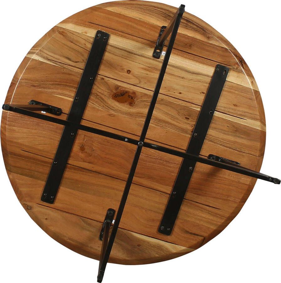 ByLIVING Salontafel Alina met massief acaciahout plaat en zwarte metalen frame rond 80 cm. - Foto 2