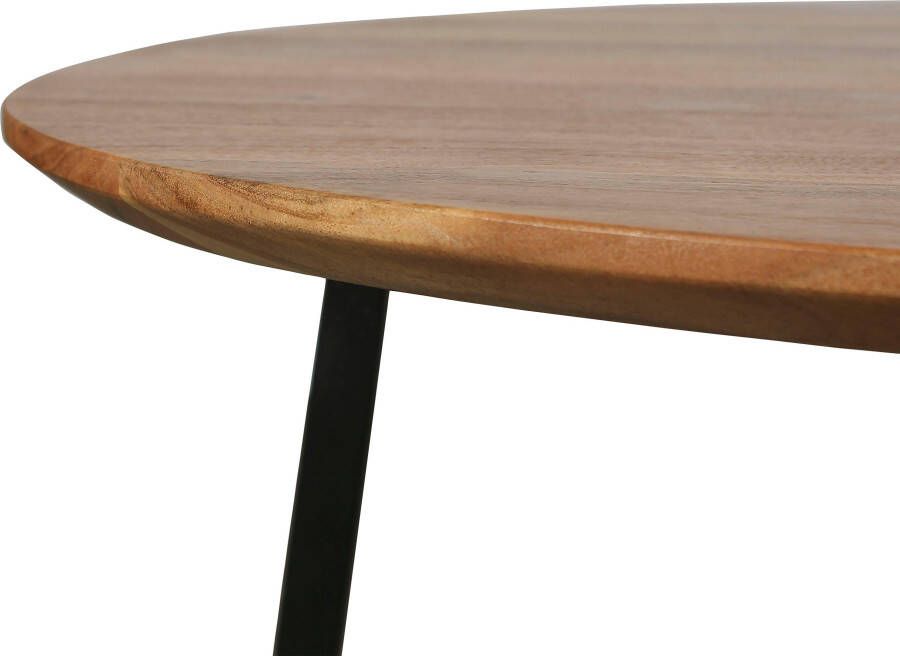 ByLIVING Salontafel Alina met massief acaciahout plaat en zwarte metalen frame rond 80 cm. - Foto 8