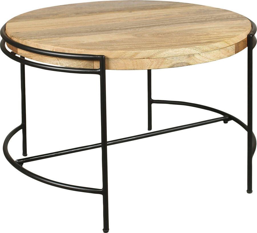 ByLIVING Salontafel Hanna massief mango tafelblad 35 mm en zwarte metalen poten rond 60 cm - Foto 3