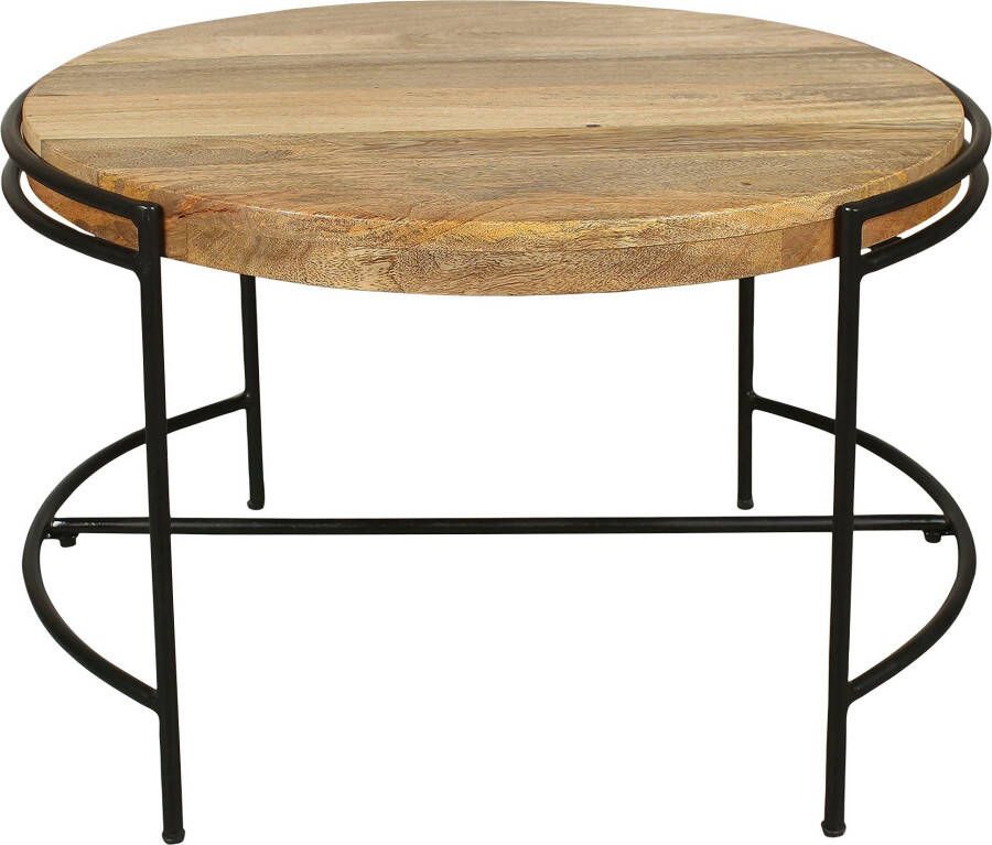ByLIVING Salontafel Hanna massief mango tafelblad 35 mm en zwarte metalen poten rond 60 cm - Foto 5