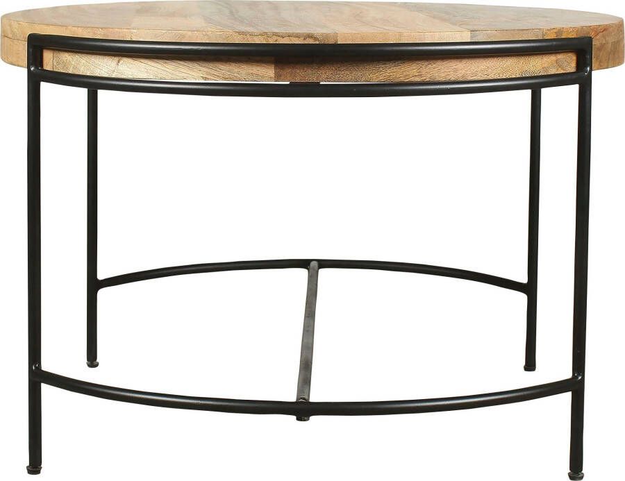 ByLIVING Salontafel Hanna massief mango tafelblad 35 mm en zwarte metalen poten rond 60 cm - Foto 7