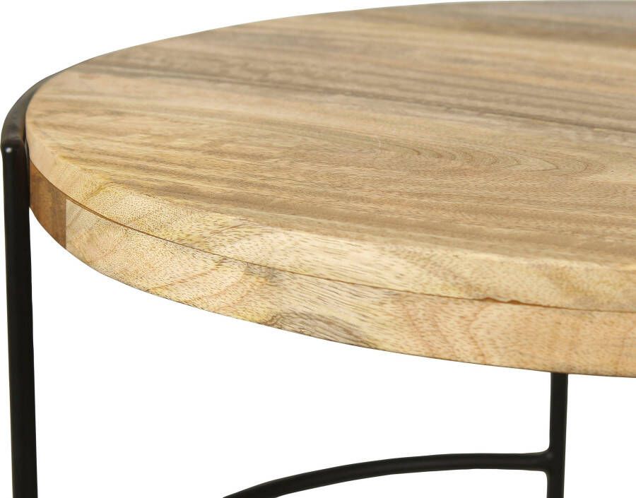 ByLIVING Salontafel Hanna massief mango tafelblad 35 mm en zwarte metalen poten rond 60 cm - Foto 6