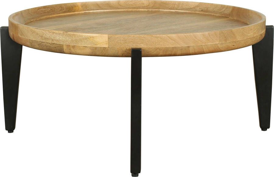 ByLIVING Salontafel Mila met massief mangohouten tafelblad en zwarte metalen poten rond 75 cm - Foto 7