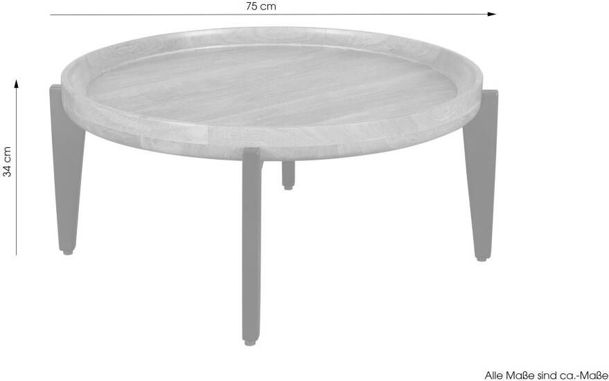 ByLIVING Salontafel Mila met massief mangohouten tafelblad en zwarte metalen poten rond 75 cm - Foto 10