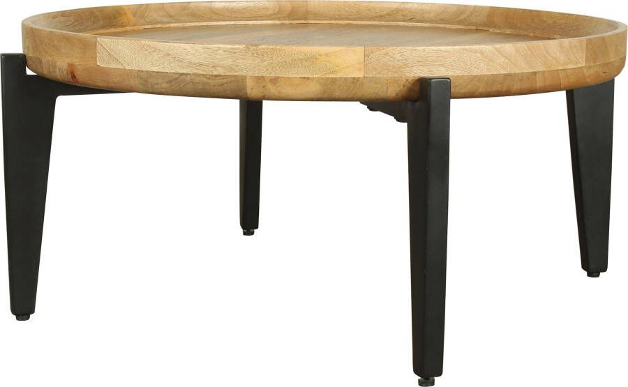 ByLIVING Salontafel Mila met massief mangohouten tafelblad en zwarte metalen poten rond 75 cm - Foto 8