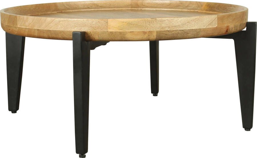 ByLIVING Salontafel Mila met massief mangohouten tafelblad en zwarte metalen poten rond 75 cm - Foto 9