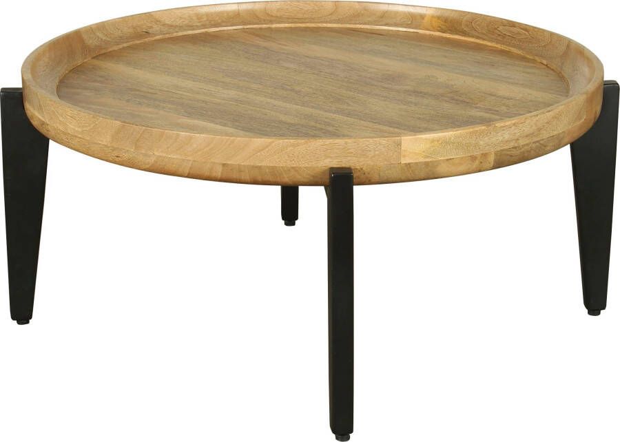 ByLIVING Salontafel Mila met massief mangohouten tafelblad en zwarte metalen poten rond 75 cm - Foto 4