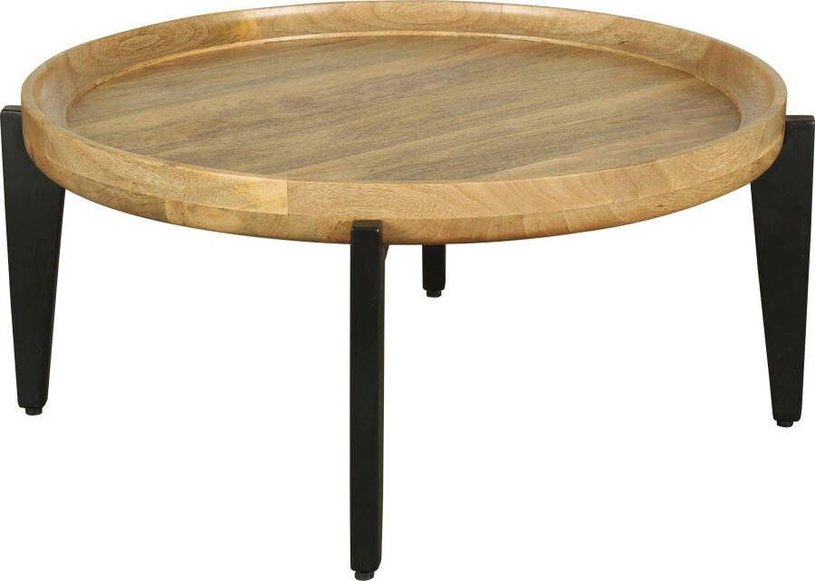 ByLIVING Salontafel Mila met massief mangohouten tafelblad en zwarte metalen poten rond 75 cm - Foto 5
