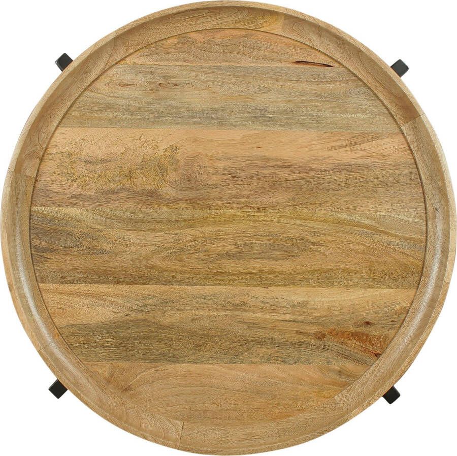 ByLIVING Salontafel Mila met massief mangohouten tafelblad en zwarte metalen poten rond 75 cm - Foto 2