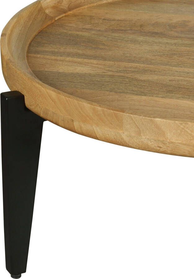 ByLIVING Salontafel Mila met massief mangohouten tafelblad en zwarte metalen poten rond 75 cm - Foto 6