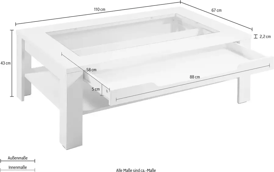 ByLIVING Salontafel Ralph Breedte 110 cm met glasinzet en lade - Foto 5